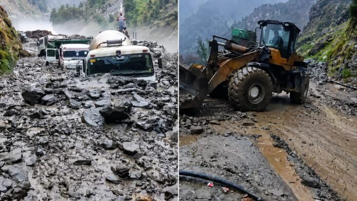 Landslide blocking Jammu-Kishtwar Road due to cloudburst