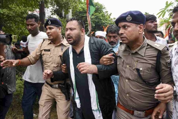 Tejashwi Yadav detained during protest in Patna